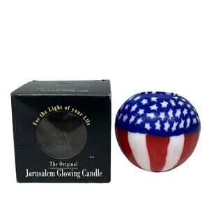NEW The Original Jerusalem Glowing Candle, Red, White & Blue American Flag